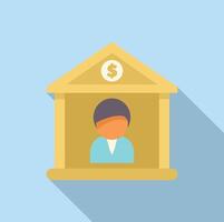 Bank teller working at counter with dollar sign on building financial institution icon vector
