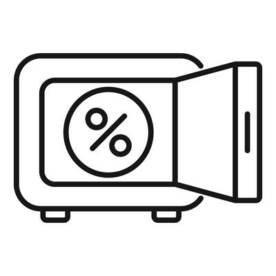 Open safe box with percentage sign keeping money secure and earning interest
