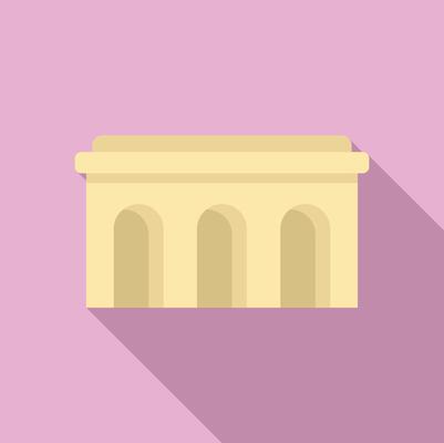 Triumphal arch standing on pink background with long shadow