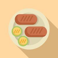 Grilled sausages with zucchini on a plate minimalist illustration vector