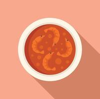 Tom yum soup floating shrimps white bowl pink background vector