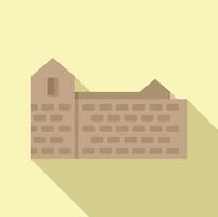 Medieval building with tower and stone wall flat design icon with long shadow vector