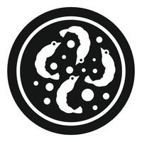 Round plate with cooked shrimps floating in broth icon vector