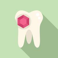 White tooth with pink diamond shining on green background vector
