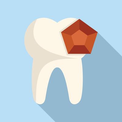 White tooth showing red gem filling icon