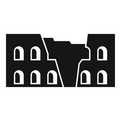 Ancient building ruins standing with broken walls icon
