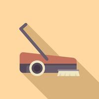 Cleaning equipment icon depicting push sweeper with long shadow vector
