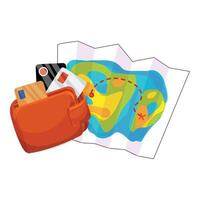 Orange wallet lying on treasure map showing path to treasure chest vector