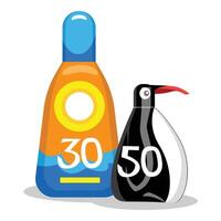 Sunscreen bottles showing sun protection factor spf 30 and 50 standing on white background vector