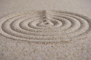 Circle formation on beach sand with customizable space for text photo