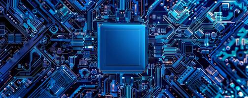 Top view of microchips representing futuristic technology. Information technology concept photo