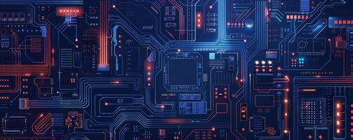 Top view of inner system of highly powerful technology with microchips photo
