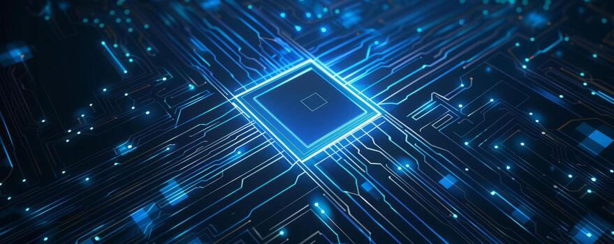 Inner system of highly powerful technology with microchips representing futuristic technology photo