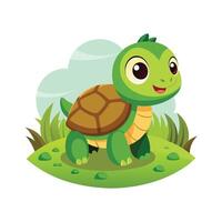Cartoon baby turtle in the field illustration vector