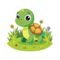 Cartoon baby turtle in the field illustration vector