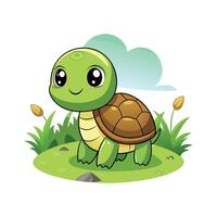 Cartoon baby turtle in the field illustration vector