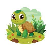 Cartoon baby turtle in the field illustration vector