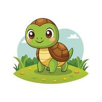 Cartoon baby turtle in the field illustration vector