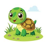 Cartoon baby turtle in the field illustration vector