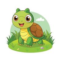 Cartoon baby turtle in the field illustration vector