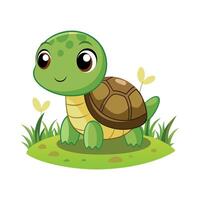 Cartoon baby turtle in the field illustration vector