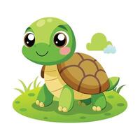 Cartoon baby turtle in the field illustration vector