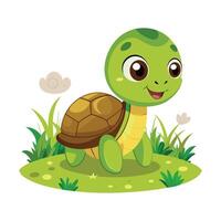Cartoon baby turtle in the field illustration vector