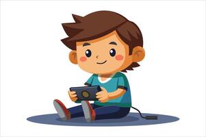 Cartoon little boy playing game art vector