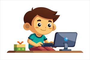 Cartoon little boy playing game art vector