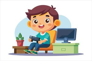 Cartoon little boy playing game art vector
