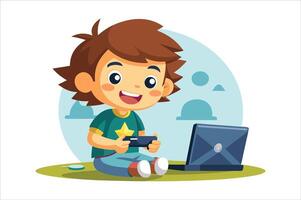 Cartoon little boy playing game art vector