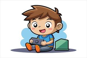 Cartoon little boy playing game art vector