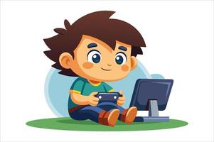 Cartoon little boy playing game art vector
