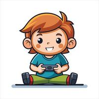 Cartoon little boy playing game art vector