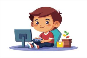 Cartoon little boy playing game art vector