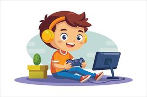 Cartoon little boy playing game art vector
