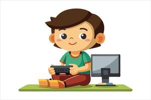 Cartoon little boy playing game art vector