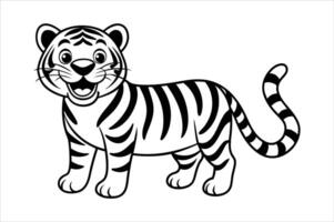 Cartoon smiling tiger linocut vector