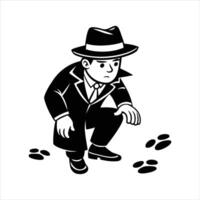 Cartoon of a detective investigate following footprints vector