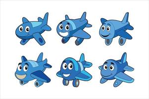Cartoon smiling plane mascot character set vector