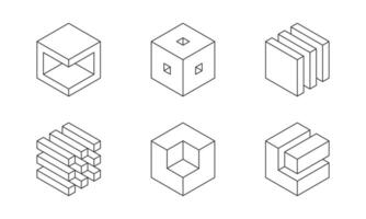 Black and white Cube logo, geometric design. Set box logotype company, trendy techno emblem in isometric 3D style. vector