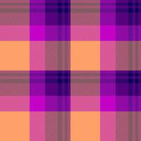 Grungy pattern check tartan, pure background textile . Buffalo seamless plaid texture fabric in purple and orange colors. vector