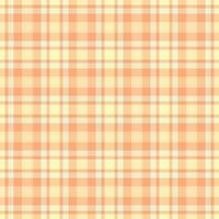 Madras fabric tartan texture, popular background pattern. Glen textile check seamless plaid in orange and light colors. vector