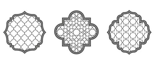 Ramadan window with pattern. Arabic architecture shape in mosque. Arabesque arch frame with ornament. vector