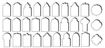 Ramadan minimal Y2K frame. Islamic boho arches set. Aesthetic modern elements for post and card isolated on white background. Outline minimalistic decorative templates set vector