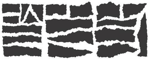Paper rectangle with rough edge. Torn shapes with jagged border. Grunge strip background. Silhouettes set. vector