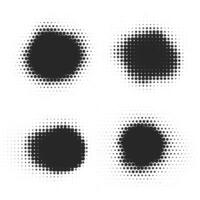 Halftone dotted shapes on white background. Paint blob with noisy effect. Abstract splatter circle shapes. vector