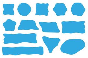 Abstract liquid shapes. Organic flat blobs. Irregular blue fluid bubbles. Random wavy spots and curvy elements. Amoeba rectangle box set. vector