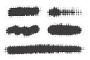 Halftone dotted shapes on white background. Paint blob with noisy effect. Abstract splatter stroke shapes. vector