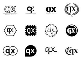 QX logo company template. Letter q and x logotype. Set different classic serif lettering and modern bold text with design elements. Initial font typography. vector
